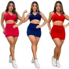 Kit Short Saia + Top Fitness Roupa de Academia Treino