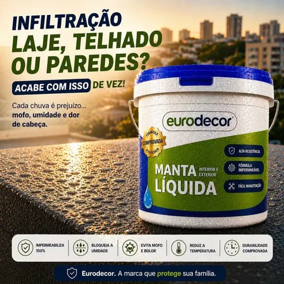 Manta Líquida 3,6kg ou 1kg Contra Infiltração Trincas e Fissuras Várias Cores