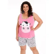 Baby Doll FB Plus Size VAQUINHA Malha Premium Confort Short Doll Promoção Pijama Oferta