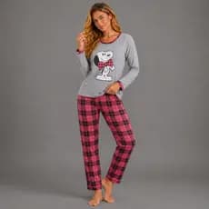 Pijama FB Feminino Malha Premium Longo Snoopy Inverno Frio Mangas Longas Roupa de Dormir Blogueira