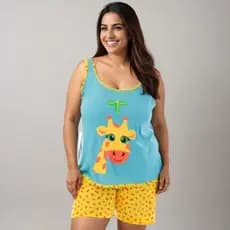 Baby Doll FB Plus Size Regata Malha Premium Estampado Short Doll Feminino roupa de dormir