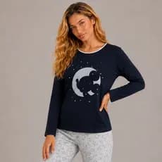 Pijama FB Feminino MK Malha Premium Adulto Longo Confort Fechado Manga Comprida Inverno