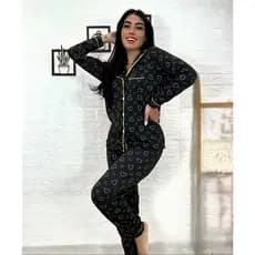 Pijama FB blogueira americano Gola V Malha Premium inverno Manga longa botão gestante amamentação