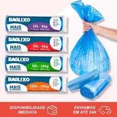 Saco de Lixo Azul Em Rolo 15L, 30L, 50L e 100L Mais Econômico Resistente e Reforçado Para Lixeira Doméstica Baglixo