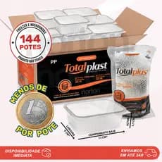 144 Potes 500ml Retangulares Descartáveis Com Tampa Para Freezer e Microondas Totalplast