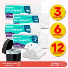 Kit Sacos De Lixo Cor Branca 100 Cada Para Lixeiras Pequenas Pia Banheiro Lavabo Cozinha Descarte Resíduos 34x38cm Prático Resistente Reforçado Tipo Bobina Picotada Baglixo