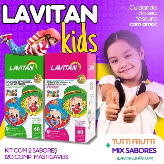 Kit com Lavitan Patati Patata Tutti-frutti c/ 60 + lavitan patati patata mix de frutas c/60