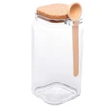 Pote De Vidro Quadrado C/ Rolha E Colher Em Bambu 1L