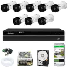 Jogo Camera Monitoramento 8 Cameras Segurança Intelbras Via Aplicativo Dvr 8 Canais Mhdx Cftv
