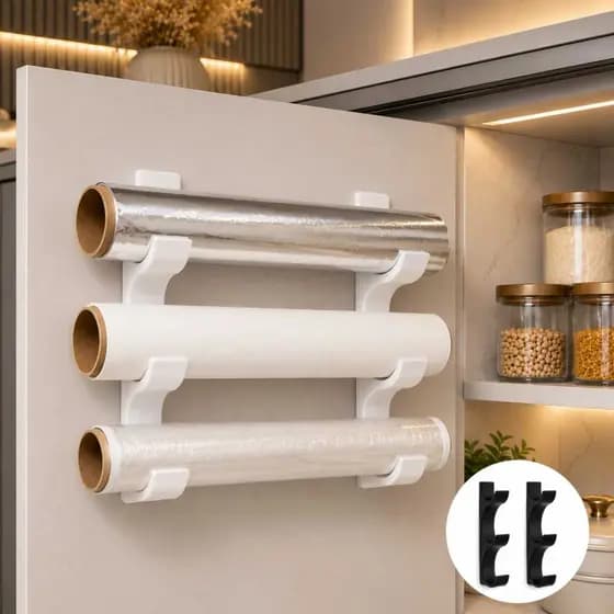 Porta Rolos De Cozinha Dispenser Triplo De Parede Organizador Armário Prático Com Adesivo