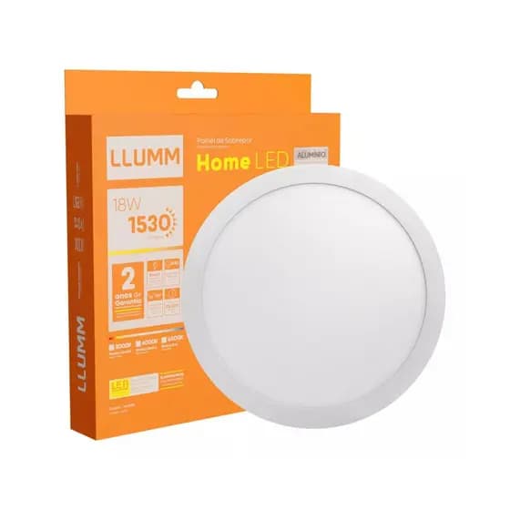 Painel Plafon 18w Sobrepor Redondo 6500k Branco Frio LLUMM Bronzearte
