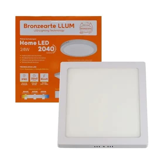 Painel Plafon 24w Sobrepor Led Quadrado 30x30 Amarelo 3000k