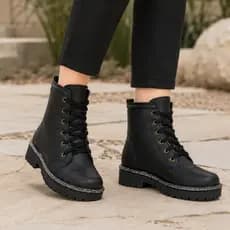 Bota Feminino Klicpé Cano Curto Coturno Strass Tratorada Infantil Juvenil Menina Salto Baixo Fosca