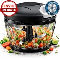 Mini Processador de Alimentos Manual 500ml - 3 Lâminas em Aço Inox Premium - Triturador de Alho