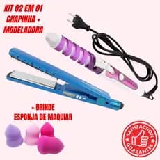 Kit 2 em 1 Chapinha + Modeladora Baby liss + Brinde Esponja De Maquiagem Babyliss de Cachos Para Cabelo Espiral Cacheador Profissional Bivolt Prancha Nano Titanium 450F Alisadora E Finalizadora - Envio Imediato 24h  Promoção