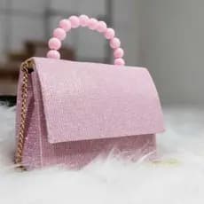 bolsinha infantil glitter com corrente e perolas