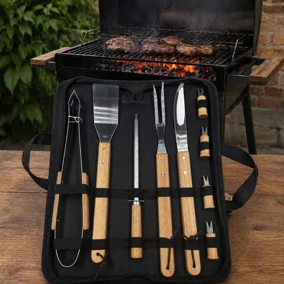 Kit Churrasco Inox Premium 9 Peças com Bolsa