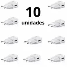 KIT 5 Carregador Tomada Plug Adaptador Fonte Usb 5v 2A Bivolt - Branco/ preto