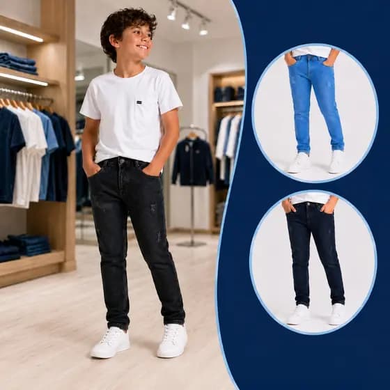 KIT 2-Calça Jeans Infantil Masculina Juvenil Menino 8 ao 16 Anos Confortável Moderna
