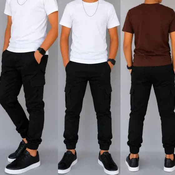 Calça Cargo JEANS Larga 6 Bolsos Lateral Skatista Streetwear juvenil masculina 8 ao 16 anos promoção