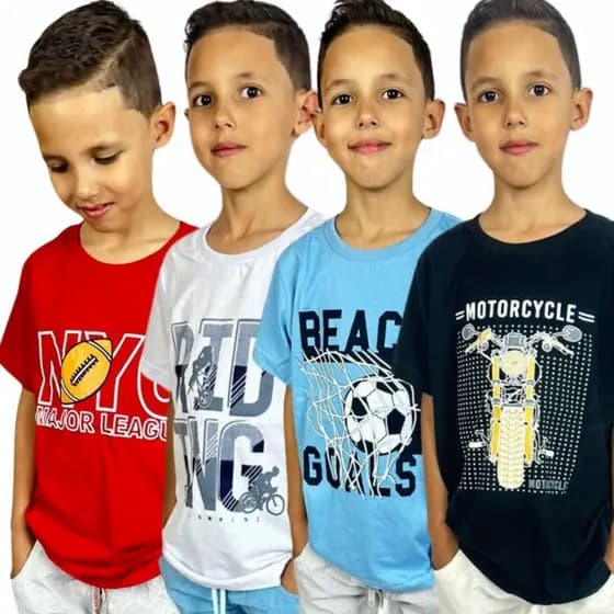Camiseta Infantil Estampada Masculina Meninos manga curta algodão 8 10 12 14 e 16 anos