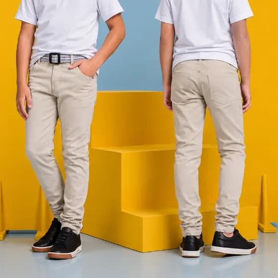 1-Calças Jeans Bege  Menino Infantil 8 AO 16 com elastano original linha premium excelente qualidade!