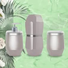 Kit Para Banheiro Diamante Porta Escovas, Sabonete Liquido e Cotonete