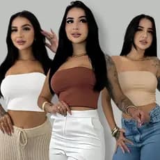 Kit 3 Cropped Tomara Que Caia Suplex Duplo Sem Transparência Top Faixa Conforto Moda Verão
