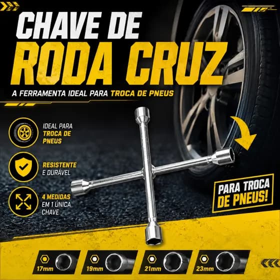 Chave de Roda Cruz, IDEA, Ferramenta e Manutenção Automotiva, Portátil, Tamanho Compacto, Prático, Eficiente