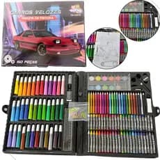 Estojo Maleta Escolar de Pintura Infantil com 150 Peças Personagem Carros Velozes