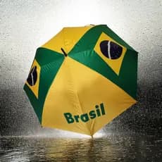 Guarda-Chuva Tipo Bengala, Estampa Temática do Brasil, com 8 Varetas em Ferro, Cobertura em Tecido Poliéster