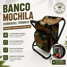 Banco Bolsa Mochila Dobrável Portátil, Ideal para Camping, Pesca, Praia, Camuflado, Reforçado Oxford, Suporta Até 100Kg