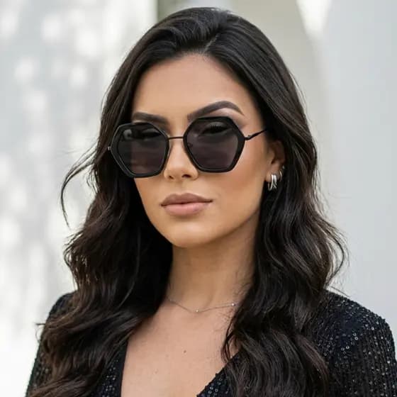 Óculos de Sol Feminino Hexagonal UV400 Retrô Vintage Geométrico Elegante Luxo