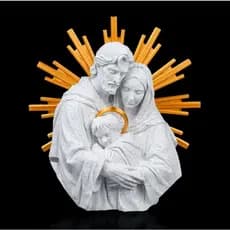 Sagrada Família Decorativa em Resina com Halo Dourado | Escultura Religiosa Católica Luxo | Imagem de Jesus Maria e José