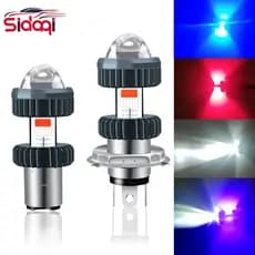 Farol De Motocicleta 3 Cores H4 H6 BA20D Motor Alto/Baixo COB Lâmpada 10W Branco + Azul DC12V Acessórios De Scooter