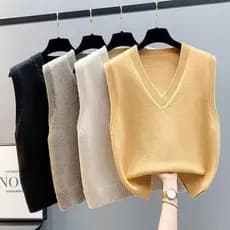 Novo Colete De Malha Primavera Sem Mangas Topo Feminino Estilo Coreano Com Decote Em V Solto Simples