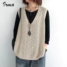 Colete de Tricô Feminino, Colete Fino e Solto, Tamanho Grande, Sem Mangas, Decote em V, Moda Pulôver