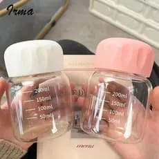 Mini Copo de Vidro Feminino Portátil para Viagem, Transparente e Bonito