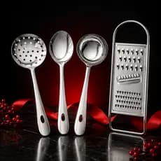 Kit 4 Peças Cozinha Inox Premium Prisma 23cm + Ralador 29cm Colher Concha Escumadeira