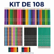 Kit Escolar 108 Peças Lápis de Cor + Lápis Grafite Preto e Verde Mol Paper