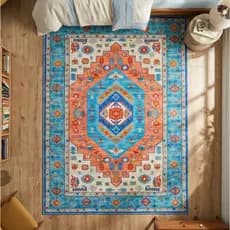 Tapete Retangular Estilo Persa 80x120 cm - Veludo Cristal Estampado Antiderrapante