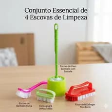 Conjunto Limpeza Completa 4 Escovas (Geral, Roupa, Unha, Sanitária) Exclusivo Elexa