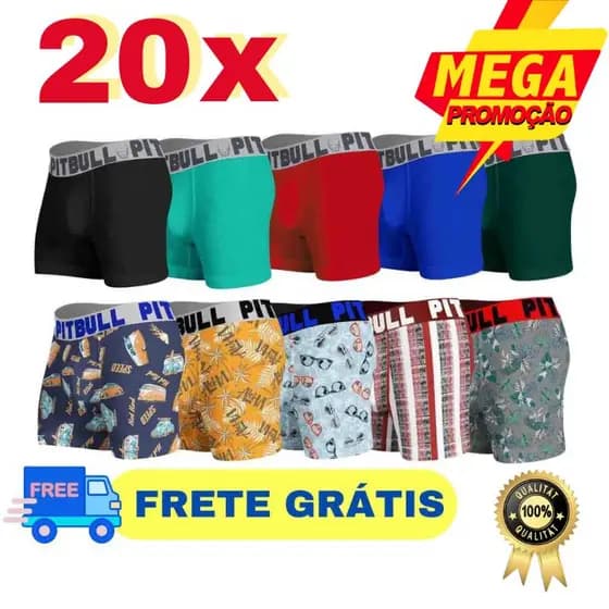 Kit Com 20 Cuecas Boxer Box Microfibra - Cueca Pitbull - Kit De Cuecas Microfibra Pitbull Envio Full