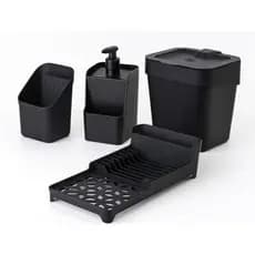 Kit 4 Peças Para Pia Uz – Lixeira, Porta Detergente, Escorredor De Talheres e Escorredor De Louças