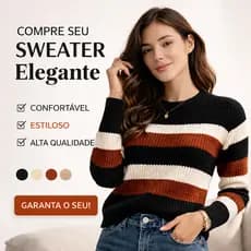 Blusa Tricô Feminina Suéter Listrado Inverno Blusa de Frio Macia Casual Confortável