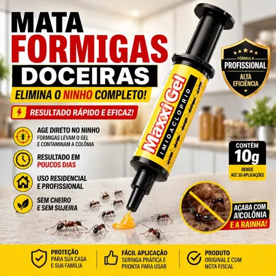 Seringas Gel Elimina Formigas Doceiras Maxxi Gel Imidacloprid  Elimina Ninho Rápido Sem Cheiro