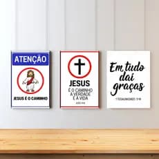 Placas/Quadros Decorativos Cristãos Diversos Modelos + Suporte de MDF para deixar o quadro em pé