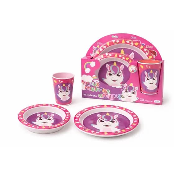 Kit Alimentação Infantil Unicórnio Com 3  Peças Kit  Refeição Infantil para Menina Kit Alimentação