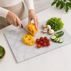 Tábua de Cozinha em Vidro Temperado Marmorizado ,Tabua de Corte Carne Legumes Frios,Tábua para Churrasco De Vidro