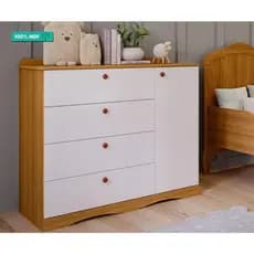 Cômoda 100% MDF 1 Porta 4 Gavetas Encanto Permobili Nature/Branco